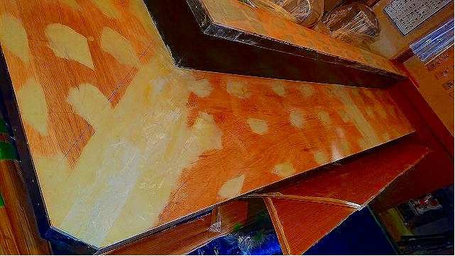 カウンター造作　下地調整　小口研磨